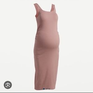 NEVER WORN: Maternity Fitted Sleeveless Square-Neck Rib-Knit Midi Dress